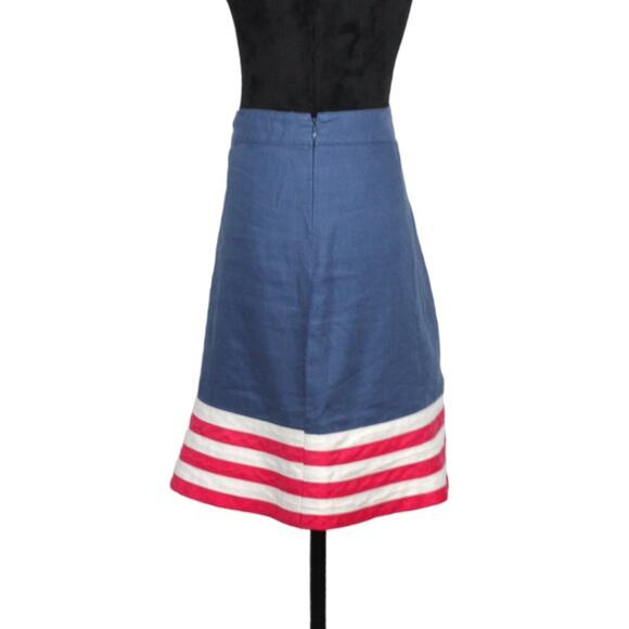 Boden Blue Linen Skirt with Pink and White Stripes on Hemline Size US 10R UK 14R - Picture 3 of 8